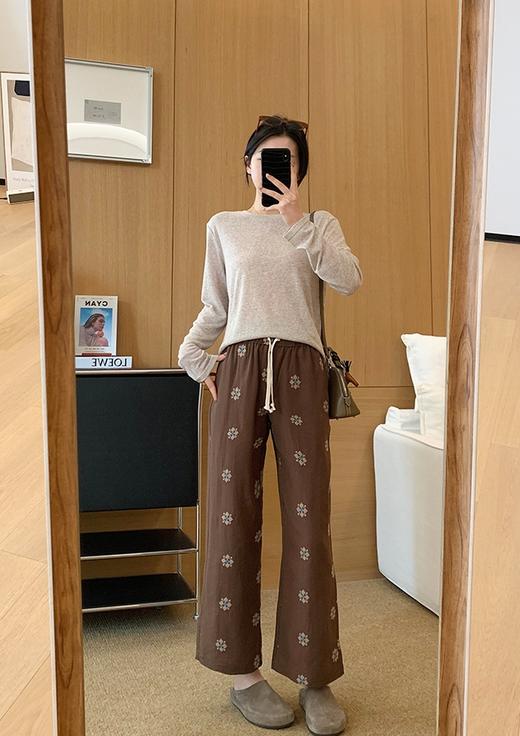 小众特定织天丝棉麻绣花九分裤夏季直筒休闲裤 商品图6