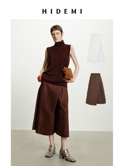 HIDEMI 立体设计感裙裤 白色/咖色 商品图0
