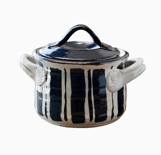 日本进口手作伊贺烧深型条纹粗陶土锅（3合） 商品图5