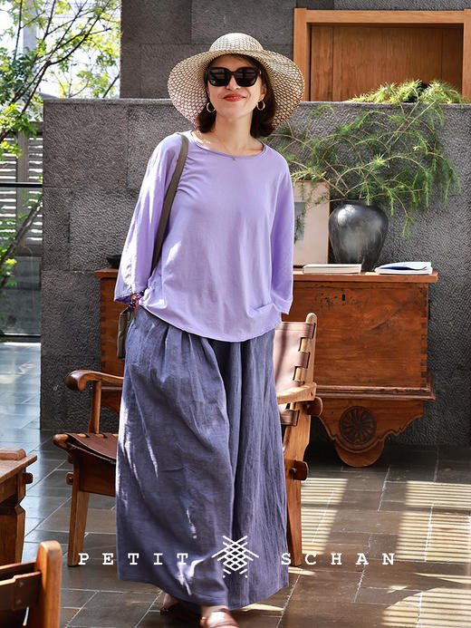 PETIT SCHAN小闪 CLO#834 Sit in peace 安坐其下 棉木棉连身7分袖夏季T恤 商品图3