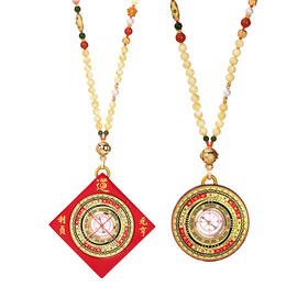 五行喜土 蜜蜡项链小罗盘