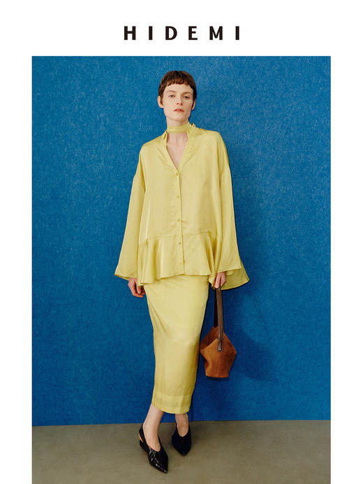 HIDEMI 进口百分醋酸可拆卸丝巾式伞状浪漫设计感衬衫半裙套装 商品图5