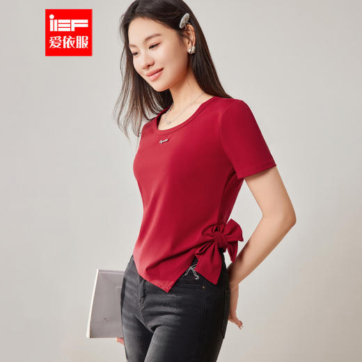 【微胖定制】 IEF/爱依服2025大码女装夏季 微胖韩版气质设计感百搭显瘦T恤DP43009-X- 商品图0