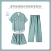 可人儿小众设计师新款泡泡绵女士睡衣夏季短袖可外出家居服三件套 商品缩略图0