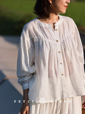 PETIT SCHAN小闪 CLO#835 Medusozoa 水母 法式纯棉提花小格纹小衫