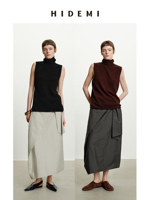 HIDEMI 极简做旧水洗棉不对称半身裙 雾霾灰蓝/炭灰色 商品图0