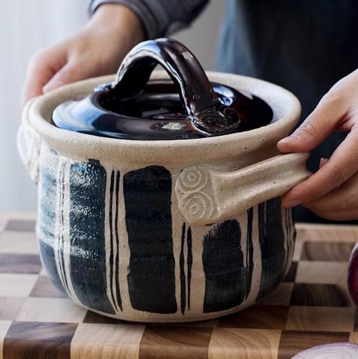 日本进口手作伊贺烧深型条纹粗陶土锅（3合） 商品图2