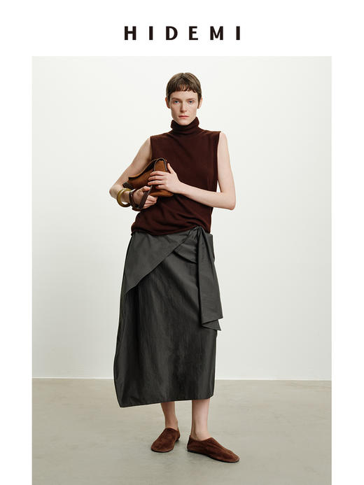 HIDEMI 极简做旧水洗棉不对称半身裙 雾霾灰蓝/炭灰色 商品图2