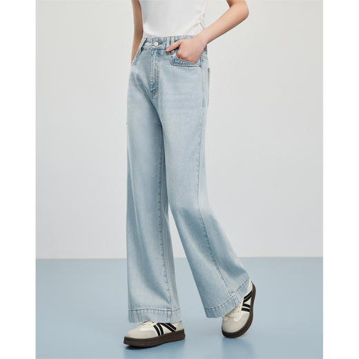 【小个子】 IEF/爱依服2025裤子 春季 港式复古休闲通勤百搭显瘦牛仔阔腿裤DS40534 商品图1