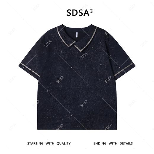 T3907夏季高级感新款男士美式满天星翻领烫钻短袖T恤百搭时尚显瘦上衣 商品图1