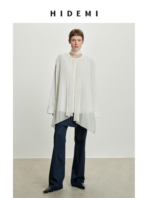 HIDEMI 极简多层设计感风琴压褶可拆卸分体丝巾式拼接廓形衬衫 商品图1