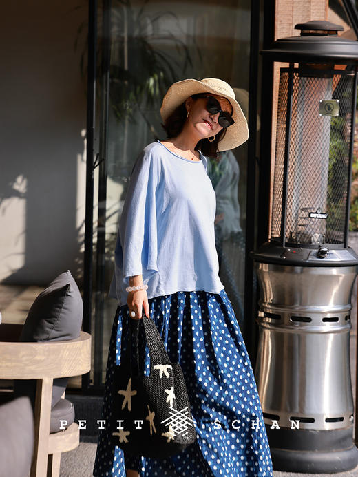 PETIT SCHAN小闪 CLO#833 Blues Polka 蓝调波尔卡 印度棉手工拓染波点A字半裙 商品图3