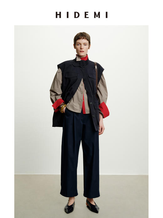 HIDEMI 趣味撞色色织格纹自然棉小翻领廓形衬衫 商品图6