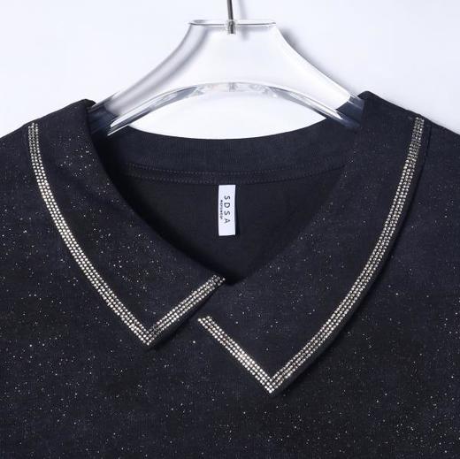 T3907夏季高级感新款男士美式满天星翻领烫钻短袖T恤百搭时尚显瘦上衣 商品图2