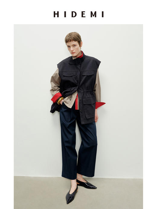 HIDEMI复合立体感廓形压褶微茧型西装裤阔腿裤九分裤 商品图9