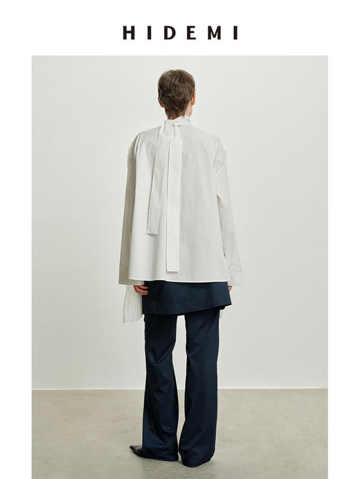 HIDEMI 极简多层设计感风琴压褶可拆卸分体丝巾式拼接廓形衬衫 商品图6