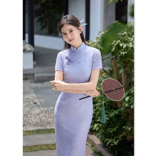 收腰显瘦纯色长款提花旗袍2025夏季新款复古国风高级感宴会旗袍SYK66922 商品图2