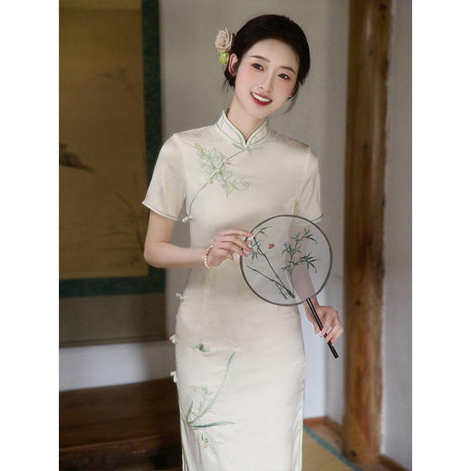 夏季米色改良日常可穿年轻款素雅旗袍LSB3760 商品图0