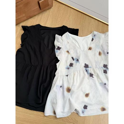 2025新品  佳佳同款【晕色剪影】小飞袖V领娃娃衫上衣气质舒适时尚百搭夏季 商品图1