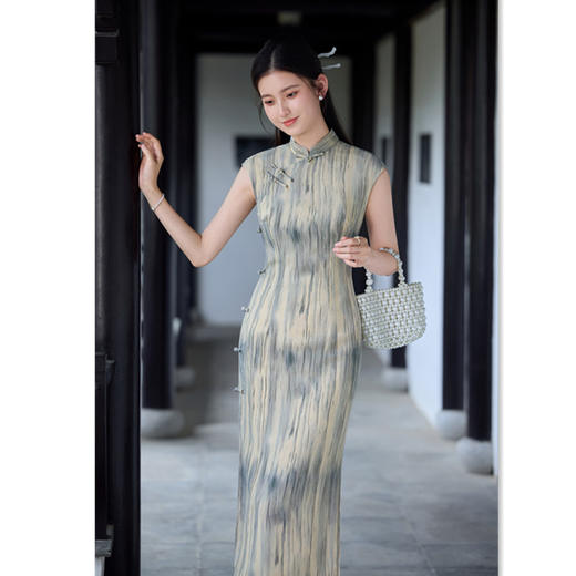 现代时尚改良新中式长款仿丝麻旗袍2025夏季新款港风旗袍 商品图2