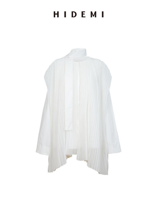 HIDEMI 极简多层设计感风琴压褶可拆卸分体丝巾式拼接廓形衬衫 商品图7