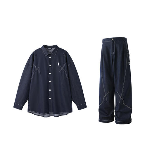 BJHG不计后果新款时尚套装外套男女款秋季休闲裤子高街仿牛仔套装 商品图3