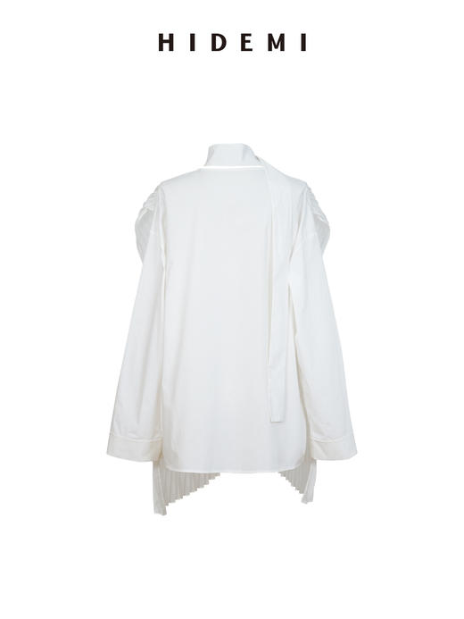 HIDEMI 极简多层设计感风琴压褶可拆卸分体丝巾式拼接廓形衬衫 商品图8