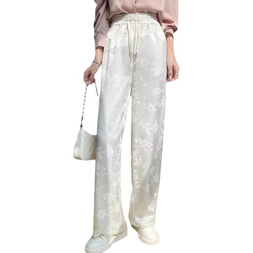 新中式醋酸缎面提花国风阔腿裤，窄版西装裤高级垂感休闲直筒裤子JRGD698 商品图4