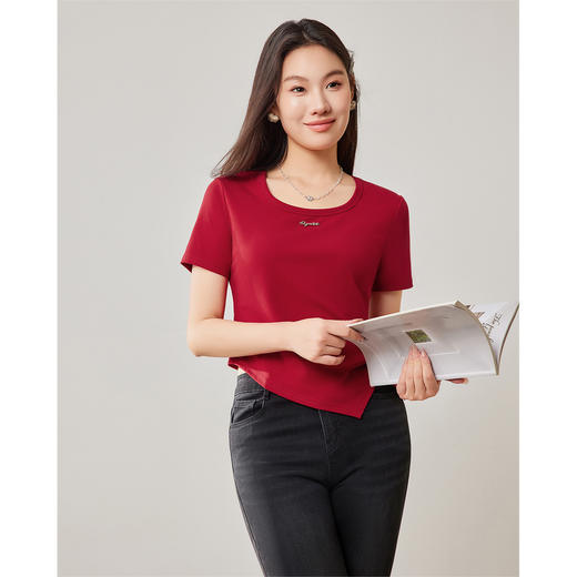 【微胖定制】 IEF/爱依服2025大码女装夏季 微胖韩版气质设计感百搭显瘦T恤DP43009-X- 商品图4