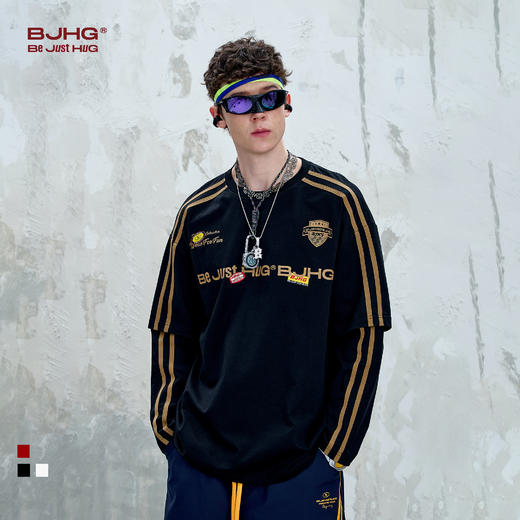 BJHG不计后果假两件长袖T恤男款夏季潮牌美式复古运动速干上衣女 商品图0