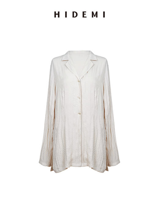 HIDEMI 进口可再生纤维冰川灰压褶纸片人西装领衬衫半裙套装 商品图7