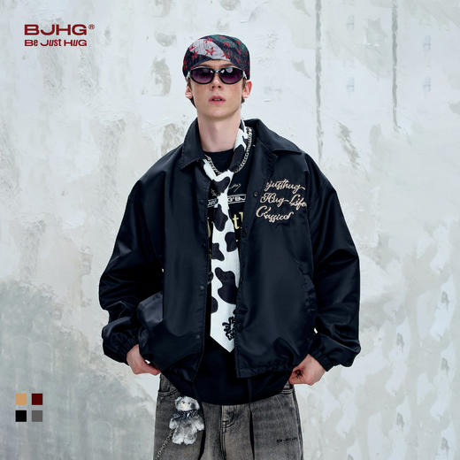 BJHG不计后果美式复古外套男女款秋季新款刺绣棒球服教练夹克外套 商品图2