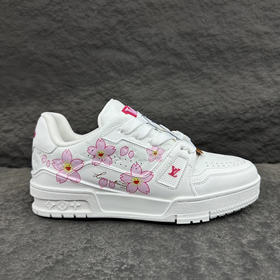 村上隆/Takashi Murakami x LOUIS VUITTON Trainer 樱花系列 牛皮革 品牌元素印花 圆头系带 低帮 板鞋 女款 白色（HC）