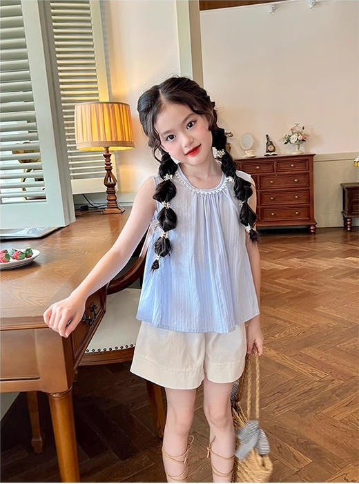 🔗解锁夏日甜妹新公式🍉甜妹出街 | 氛围感穿搭绝了❗️【韩版无袖背心娃娃衫套装】 被追着夸的童装穿搭！女儿穿上秒变童话小公举👑 一套轻松出街，简约高级感拿捏🤏 商品图5