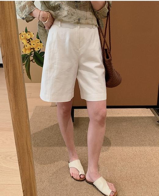 百慕老钱风后松紧微阔腿天丝亚麻显瘦五分中裤 商品图2