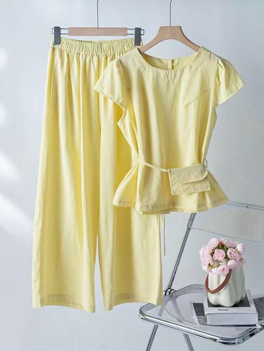 套装【韩系2025】855（赠送小腰包）休闲后系扣上衣➕阔腿裤两件套-喜出 商品图7