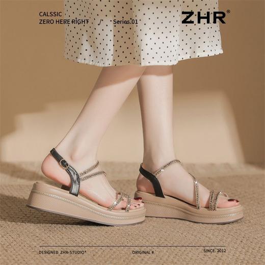ZHR则则5CM坡跟凉鞋女闪耀水钻夏季仙女风凉鞋女外出百搭气质凉鞋 商品图7