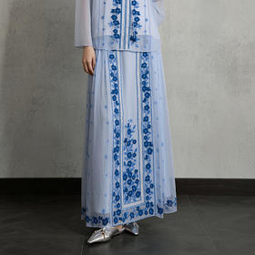 【林栖设计小店】【现货】明月花真丝轻凉马面裙2025秋季新款天丝绒绣复古半身裙女1953042