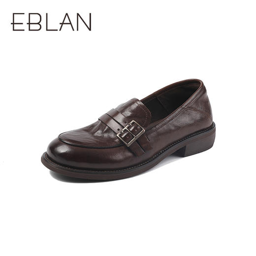 伊伴秋季复古乐福鞋百搭纯色自在低跟薄底乐福鞋B25456701 商品图0