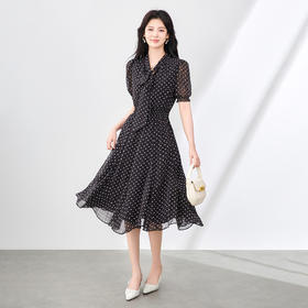 「高货wl」全新升级【铂金会员330/天猫439/差价109】(50241)洛诗琳法式复古波点气质连衣裙2025夏季新款收腰系带裙女