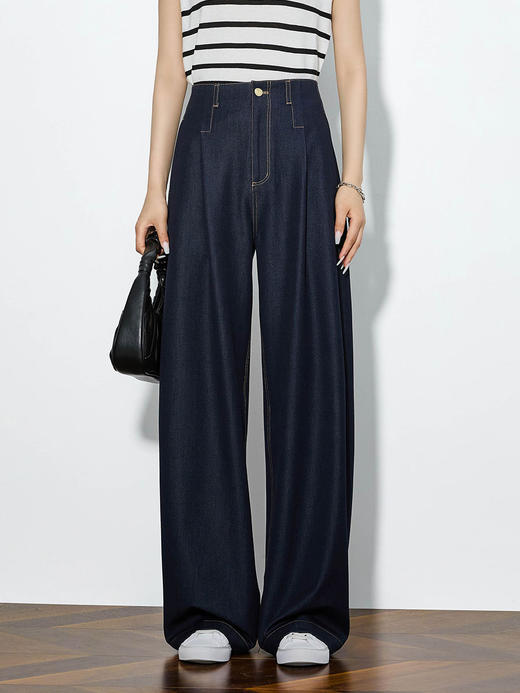 空气感软牛仔夏季轻薄高腰垂坠宽松直筒潇洒裤 商品图1