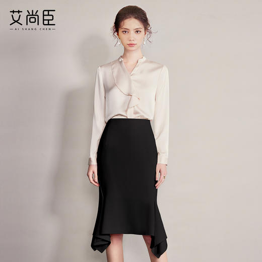 艾尚臣通勤时尚套装衬衫套裙女高级感减龄洋气半身裙金秘书两件套 商品图1