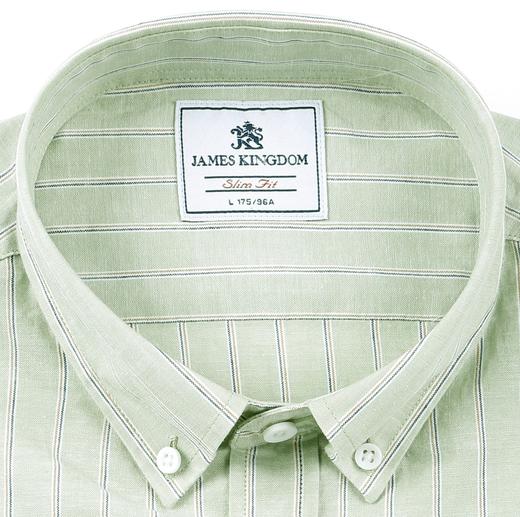 【棉麻混纺  带口袋】占姆士男士棉麻混纺带口袋竖条纹短袖衬衫 商品图4