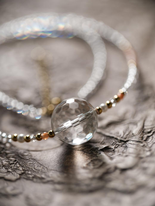 积分兑换：白水晶钻石切面圆珠锁骨链吊坠 1.6cm【器悟雅玩】微瑕 商品图2