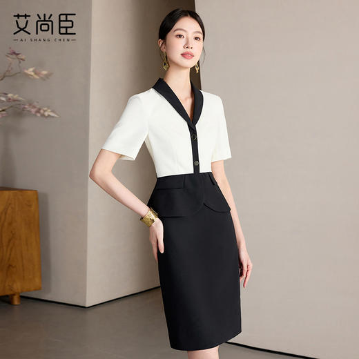 艾尚臣假两件连衣裙女夏季新款短袖气质优雅裙子法式女神范西装裙 商品图1