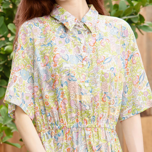 谜底碎花连衣裙短袖2025夏季新款度假风衬衫式收腰长裙257ML7832 商品图3