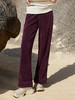 复古酒红色灯芯绒阔腿裤 高腰松紧腰显瘦长裤 秋冬垂感休闲卷边直筒裤 商品缩略图0