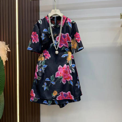 丁摩 夏季新中式女装国风改良旗袍裙子上衣短裤高端两件套装5ZF-047 商品图3