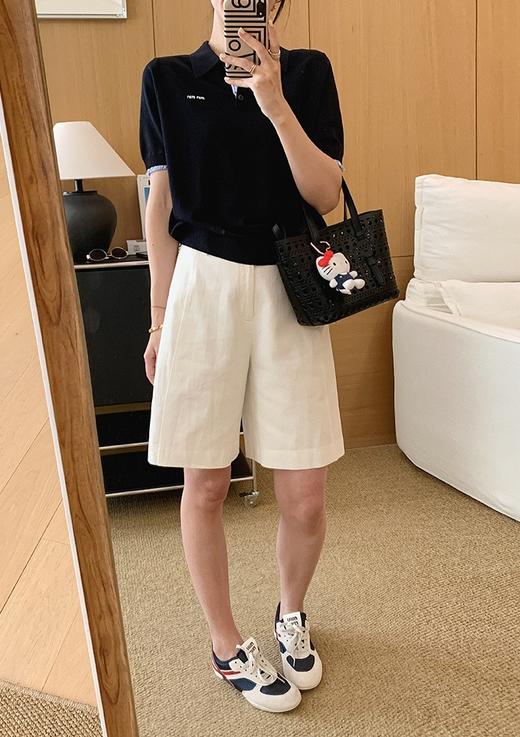 百慕老钱风后松紧微阔腿天丝亚麻显瘦五分中裤 商品图11