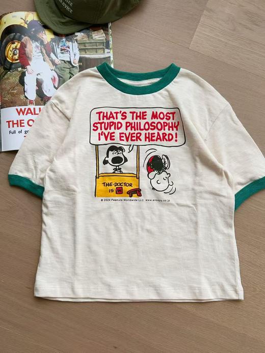 2025夏季DD儿童史奴狗联名款卡通花生村小孩领袖口撞色竹节棉短袖 商品图3